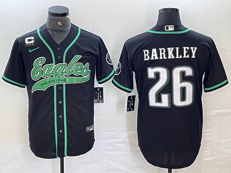 Men Philadelphia Eagles 26 Barkley Black 2024 Nike Co branded NFL Jersey style 2